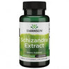 Swanson Schizandra Extract 500 mg; pullo Swanson Schizandra Extract -yrttilisäravinnetta, adaptogeeninen tuki stressiin, 60 kapselia; vihreä muovipullo kiiltäväpintainen ja tumma kierrekorkki; etusivun etiketissä valkoista ja kultaista tekstiä, Swanson-logo ja tuotetiedot selkeällä perusfontilla; tausta tasainen valkoinen, studiokuva, ei ihmisiä tai käsiä.