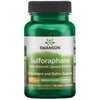 A green plastic bottle with a smooth, glossy finish and a black screw cap. The label is mostly white with green and black text in clear, bold fonts. It reads: A green bottle labeled Sulforaphane from Broccoli Sprout Extract by Swanson, containing 60 vegetarian capsules for powerful antioxidant and detox support. No people or hands are visible; plain white background; product centered in frame.