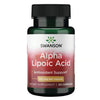 Swanson Alpha Lipoic Acid 300 mg; pullo Swanson Alpha Lipoic Acid -ravintolisää; pullo tummanvihreää muovia kiiltopinnalla kultaisella korkilla; etiketissä brändinimi lihavoidulla mustalla kirjasimella, sinisin ja vihrein korostuksin, luettavissa 300 mg kapselia kohti, 60 kapselia purkkia kohti ja antioksidanttituki; valkoinen tausta, ei ihmisiä tai käsiä kuvassa.