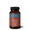 Terranova Digestive Enzyme Complex -pullo, ruskea, mattapinta, kierrekorkki; punainen-sininen etiketti valkoisella groteskitekstillä, Magnifood mainittu, 50 vegetaarista kapselia, 100 % vegaaninen