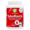 Terveyskaista TehoRauta 100 mg: valkoinen, sylinterimäinen muovipullo mattapinnalla, tekstillä "TehoRauta" punaisin korostuksin; etiketissä suomenkielistä tekstiä ja useita ikoneja; brändinimi on lihavoitua groteskikirjasinta; etiketissä mainitaan 100 rautakapselia C-vitamiinin kanssa normaalin energiatason tueksi; yksinkertainen tausta, ei ihmisiä tai käsiä näkyvissä.