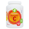 Terveyskaista Aurinko C 1000 mg; valkoinen pullo tekstillä "Terveyskaista Aurinko C vitamini", koristeltu eloisin oranssein ja keltaisin grafiikoin; lieriömäinen pullo valkoisella mattapinnalla ja kierrekorkilla; etiketin teksti lihavoitua groteskia eri kokoina; etuosassa luettavissa "1000 mg", "90 tabl" ja terveysaiheisia suomenkielisiä sanoja; neutraali, vailla piirteitä oleva tausta; ei ihmisiä tai käsiä; kuva suoraan edestä, tuote keskitettynä.