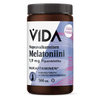 Vida Nopeavaikutteinen Melatoniini 1,9 mg; ruskea pullo Vida-nopeavaikutteisia melatoniinipastilleja (1,9 mg, piparminttumaku); etiketti pääosin valkoinen sinisin ja vihrein groteskitekstein; näkyvissä pyöreä keltainen "Säästöpakkaus"-merkki; tietoa 144 tabletista, lyhentyneestä nukahtamisajasta ja säästöpakkauksesta etiketissä; mattapinta; pystyssä studiokuvassa valkoisella taustalla, ei ihmisiä tai käsiä.