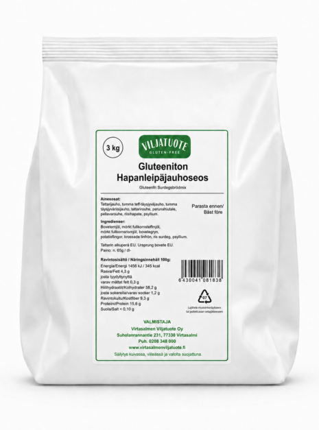 Virtasalmen Viljatuote Gluteeniton Hapanleipäjauhoseos, pakkaus 3 kg pussi