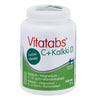 A white bottle of Vitatabs C + Kalkki D dietary supplement with a green label. The bottle contains 200 tablets and features Finnish text, a Made in Finland mark, and provides essential vitamin D. The plastic bottle is cylindrical with a matte finish and has bold sans-serif label typography. Only the front label is visible. The product stands against a plain white background with no people or additional objects present.