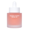 Whamisa Organic Flowers Facial Oil Deep Rich; huurrelasinen pullo valkoisella tippakorkilla, tekstillä ”ORGANIC FLOWERS FACIAL OIL”, sisältää ravitsevaa vaaleanpunaista nestettä; lieriömäinen muoto sileällä mattapinnalla; etiketissä yksinkertaista mustaa versaaligroteskitekstiä; tuote keskitettynä vaalealle tasaiselle taustalle, kuvattu tasaisessa valaistuksessa; ei ihmisiä tai käsiä.