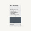 Wild Nutrition Fertility Support for Men -pakkaus, hyödyt kuten testosteroni ja energian tuki lisätyllä Cordyceps Sinensis -jauheella; sisältää 60 kapselia; pakkaus suorakulmainen, valkoinen harmain ja sinisin korostuksin, mattapinnalla, lihavoitua tekstausvapaata typografiaa etupuolella; tuotenimi ja päähyödyt selkeästi painettu; tausta vaalea; ei ihmisiä tai käsiä näkyvissä; suora edestäpäin otettu tuotekuva.