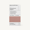 Wild Nutrition Premenstrual Support -pakkaus, ravintolisä hormonitasapainolle ja psykologiselle toiminnalle; suorakulmainen mattapintainen pahvipakkaus neutraalein värein; etusivun etiketissä suuraakkosista mustaa tekstausvapaata tekstiä ja pienempää harmaata alatekstiä; "60 capsules" listattu etupaneelissa; ei ihmisiä tai käsiä näkyvissä, laatikko valkoista taustaa vasten; pakkaus sisältää 60 kapselia erityisesti naisille suunniteltuna.