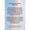A Finnish text with a decorative pastel background. The main heading reads Sateenkaaren päässä. Visible text discusses self-worth and uniqueness, ending with a reflective question at the bottom. No product packaging, people, or actions shown. Typography varies between bold for headings and regular for body text in Finnish. Flat, matte surface finish; image is a straight-on shot of the design only.