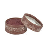 Round brown box with a decorative white pattern, open to reveal a cushioned interior featuring a subtle butterfly design embossed inside. The lid is partially lifted, displaying the harmonious patterns on both the interior and exterior. The surface finish is matte. No visible text or labels. Product rests on a plain background in soft lighting with no people or hands present. Overhead shot.