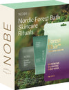 NOBE Nordic Forest Bath Skincare Rituals; lahjasetti sisältää Forest Barefoot Balm -tuubin ja Forest Elixir Microbiome Balancing -kangasnaamion, kaikki esiteltynä vihreä-violetissa liukuvärillisessä pakkauksessa, joka on inspiroitunut luonnon rauhasta.