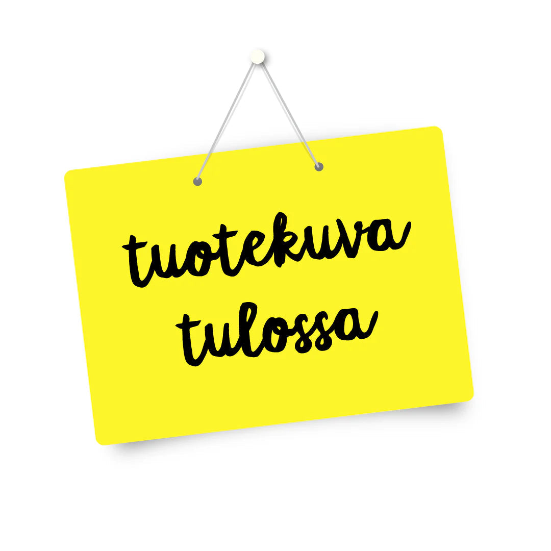 Peräruiskepussi suolihuuhteluun; keltainen ripustettava kyltti, jossa suomenkielinen teksti "tuotekuva tulossa" mustalla käsialafontilla; kyltti on suorakulmainen pyöristetyin kulmin ja mattapintainen; ei pakkausta tai brändäystä näkyvissä; tausta valkoinen, eikä kuvassa ole ihmisiä tai käsiä.