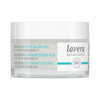 A white jar of Lavera Basis Sensitiv Anti-Ageing Moisturising Cream with natural coenzyme Q10, featuring text in English, French, and Italian. The cylindrical jar has a matte white body and a shiny white lid. Label shows teal and gray accents with sans-serif font, mentioning moisturising benefits. No people or hands visible. Neutral background, product centered in frame.