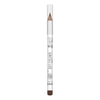 A brown soft eyeliner pencil with a clear cap, white cylindrical body, and matte finish. Grey printed product information and simple graphics are present in a sans-serif font on the body. Legible label text is printed in grey. The item is placed against a plain background with no other objects or people visible. This is a close-up product shot. A brown soft eyeliner pencil with a clear cap, white body, and product information and graphics printed in grey for precise and smooth application.