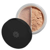 A round container of loose tan powder with a black screw-on lid, partially open to reveal the powder inside and a plastic divider for controlled dispensing. The container appears to be made of clear or frosted plastic with a matte finish. No label or text is visible on the lid or body. The product is photographed against a plain white background in a close-up shot.