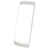 A rectangular LED panel light with a white frame is illuminated against a plain white background, photographed at a slight angle. Frame has a matte finish and even edges; no visible branding or text. No people or props are present in the image. The panel surface emits uniform white light and is flush with the frame.