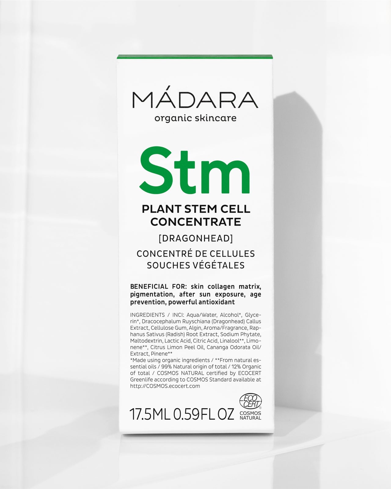 Madara Plant Stem Cell Concentrate; pullo ja pakkaus vierekkäin