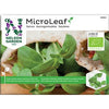Nelson Micro Leaf Luomu Auringonkukka; pussi Nelson Gardenin MicroLeaf-siemeniä vihrein iduin, luomumerkintä ja lähikuva tuoreista vihreistä lehdistä; suorakulmainen kiiltäväpaperinen pakkaus, jossa mikrovihanneksia valuu avatusta yläreunasta; monikielistä tekstiä painettu groteski- ja serif-fontein; tausta yhtenäisen valkoinen, kuvattu ilman ihmisiä tai rekvisiittaa; pakkauksessa osittain näkyvä sisäkäärepakkaus mikrovihanneksineen.