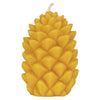 A yellow beeswax candle shaped like a pine cone, with detailed overlapping scales and a natural white wick at the top, standing upright against a white background. Matte finish. No labels, packaging, people, or text visible. Product centrally framed in isolated product shot.