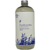 A clear, cylindrical plastic bottle with a smooth surface and a metallic silver screw cap. The white label displays blue sans-serif text and a detailed blue grass illustration. Text includes “Pyykkietikka Laventeli,” “Tehty käsin Suomessa 500 ml.” No people or actions present; background is plain and uncluttered.