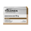Tolonen Ubikinon 100 mg + B-vitamiinit -pakkaus, suomenkielinen teksti korostaa hyötyjä kuten energiaa, muistia ja hermoston tasapainoa; laatikko pääosin valkoinen sinisin korostuksin, mattapinnalla, lihavoitua tekstausvapaata typografiaa; etiketissä ilmoitettu 180 kapselia 3–6 kuukauden käyttöön; tausta yksinkertainen; ei ihmisiä tai käsiä näkyvissä; kuva vain tuotteesta edestäpäin.