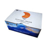 A white box featuring a photo of an orange crescent-shaped Himalayan crystal salt night light, accented with blue mountain graphics. Cardboard packaging has a smooth matte surface and displays bold sans-serif text: KRISTALLISUOLA YÖVALAISIN and Himalayan Crystal Salt Night Light. The background is plain white, with no people or hands visible in the image. The shot is front-facing.