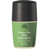 Urtekram Blown Away Wild Lemongrass Deodorantti; sylinterinmuotoinen purkki Urtekram Nordic Beauty -kermadeodoranttia, luomusertifioitu, 100-prosenttisesti luonnollista alkuperää ja vegaaninen; pakkaus mattavihreä mustin ja valkoisin groteskitekstein; etiketissä pieni ruohokuvitus; pystyssä valkoisella taustalla, ei ihmisiä tai käsiä kuvassa.