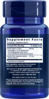 Life Extension Testosterone Elite; sininen muovinen ravintolisäpullo mattapintaisena, lieriön muotoinen, valkoinen painettu etiketti; musta groteskiteksti otsikon "Supplement Facts" alla listaa granaattiomenan, kaakaonsiemenuutteen, luteoliinin, selluloosan, maltodekstriinin, steariinihapon ja riisikuidun; pullo kuvattu pystyssä valkoisella taustalla, ei ihmisiä tai käsiä.