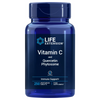 Life Extension Vitamin C and Bio-Quercetin Phytosome; sininen muovipullo kiiltäväpintaisena pystyssä valkoisella taustalla; sylinterinmuotoinen pullo yhteensopivalla sinisellä ruuvikorkilla; etiketissä selkeä luettava groteskiteksti "Life Extension Vitamin C and Quercetin Phytosome", "250 vegetarian tablets" sekä maininta antioksidantti- ja vastustuskykytuesta; ei käsiä tai ihmisiä kuvassa.