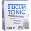 Biomed Silicum Tonic -pakkaus, 2 x 250 ml, sininen-valkoinen mattapinta, kristallikuvitus etupuolella; groteskiteksti suomeksi ja ruotsiksi