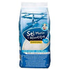 Danival Hieno Merisuola (Sel Marin de l'Atlantique) -pussi, 1 kg, tuulimylly- ja suolapeltokuva; sininen mattapintainen muovipakkaus, keltainen-valkoinen groteskiteksti, hienojakoinen puhdistamaton meresuola