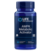 Life Extension AMPK Metabolic Activator; sininen, lieriön muotoinen ja kiiltäväpintainen muovipurkki tummansinisellä korkilla pystyasennossa; yläreunassa lihavoitu versaaliteksti "Life Extension"; muuta tekstiä AMPK Metabolic Activator, 30 vegetaarista tablettia, non-GMO-ravintolisä, AMPK-tuki ja annostusohje yhdestä tabletista päivässä; valkoinen tausta.