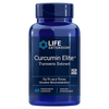 Life Extension Curcumin Elite; sininen pullo tekstillä "Life Extension Curcumin Elite Turmeric Extract", merkitty muuntogeenittömäksi, sisältää 60 kasviskapselia; tämä ravintolisä tarjoaa tehostetun kurkumauutteen jopa 45,5-kertaisella biosaatavuudella; pakkaus sylinterinmuotoinen ruuvikorkilla ja kiiltäväpinnalla, lihavoitu valkoinen ja keltainen teksti sinisellä etiketillä; pelkistetty valkoinen tausta, ei ihmisiä tai muita esineitä kuvassa.