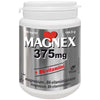 Magnex 375 mg + B6-vitamiini -purkki, valkoinen-hopeinen sylinterinmuotoinen muovi, mattapinta, musta groteskiteksti, punainen sydänkuvake, vegaanimerkki ja Suomen lippu etupuolella; 80 tablettia, 188,5 g