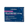 Makrobios Melatoniini 1,9 mg rauhoittavilla yrteillä, 60 tablettia; suorakulmainen pahvipakkaus mattapinnalla, pääosin violetti ja valkoinen väritys, groteskitypografiaa; suomenkielinen etiketti mainitsee helpomman nukahtamisen, vähemmän yöheräämisiä ja luonnolliset ainesosat; tuote kuvattu vaalealla taustalla edestäpäin, ei ihmisiä tai käsiä.