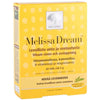 New Nordic Melissa Dream -pakkaus, keltainen, pyöristetyt kulmat, suomeksi ja ruotsiksi, ainesosina sitruunamelissa, kamomilla ja magnesium; mattapintainen rasia, lihavoitu groteskiteksti